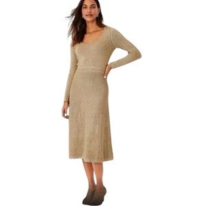 ANN TAYLOR New Gold Metallic Knit SWEATER DRESS S Petite Midi Party Holiday NWT